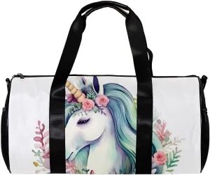Weekender Travel Bag,Small Gym Bag,Unicorn Floral Bushes,Gym Duffle Bag