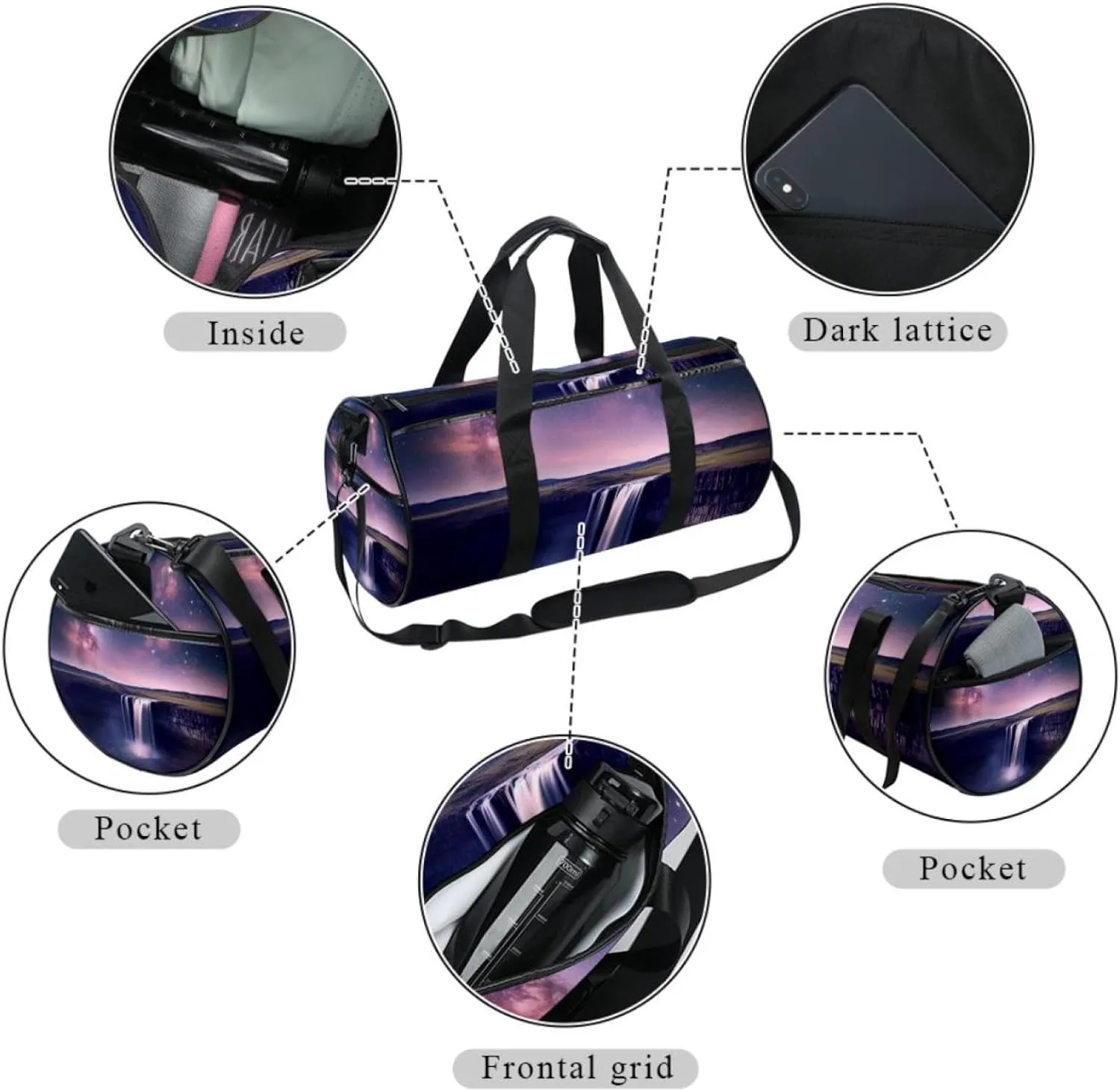 Weekender Travel Bag,Small Gym Bag,Univers Galaxy Waterfall River,Gym Duffle Bag