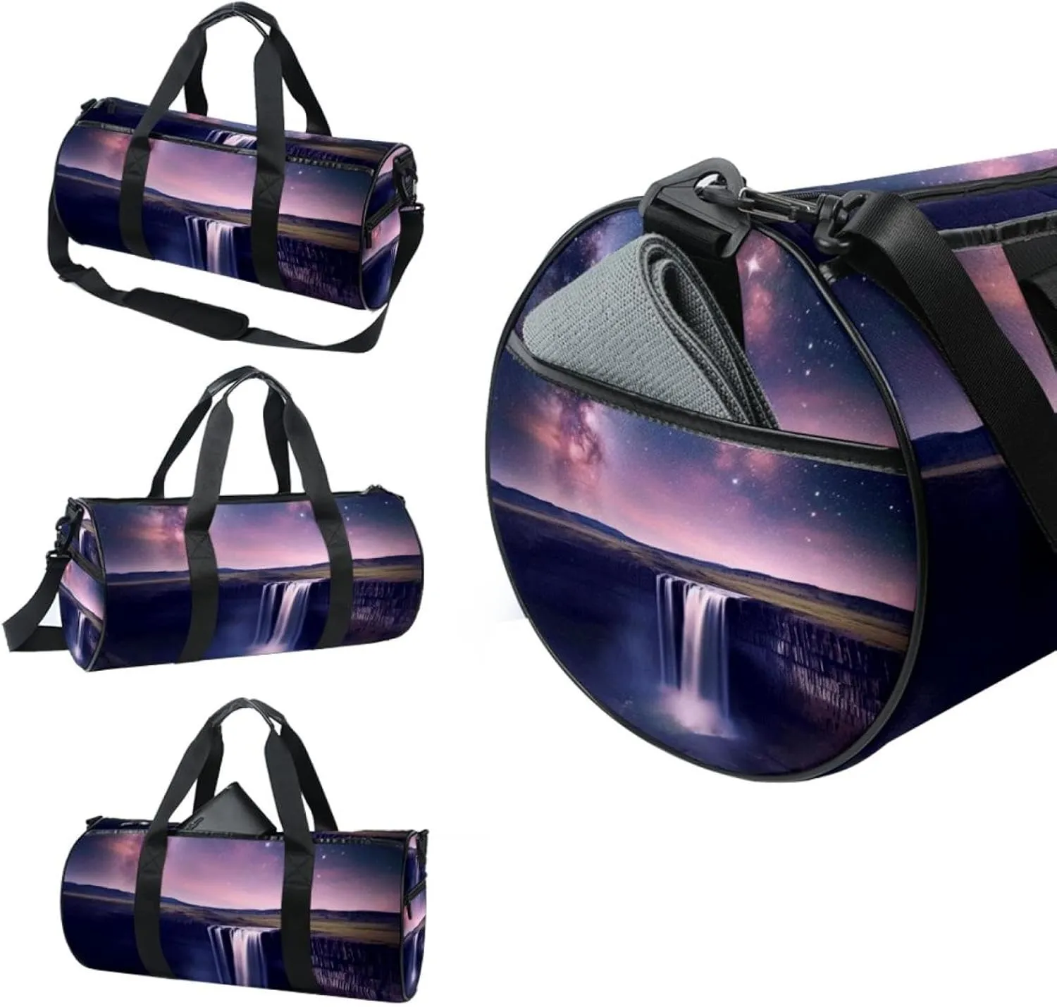 Weekender Travel Bag,Small Gym Bag,Univers Galaxy Waterfall River,Gym Duffle Bag