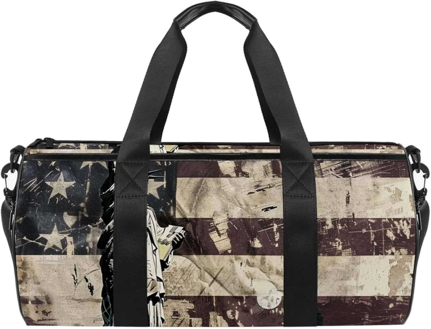 Weekender Travel Bag,Small Gym Bag,Vintage American Flag Statue of Liberty,Gym Duffle Bag