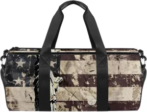 Weekender Travel Bag,Small Gym Bag,Vintage American Flag Statue of Liberty,Gym Duffle Bag