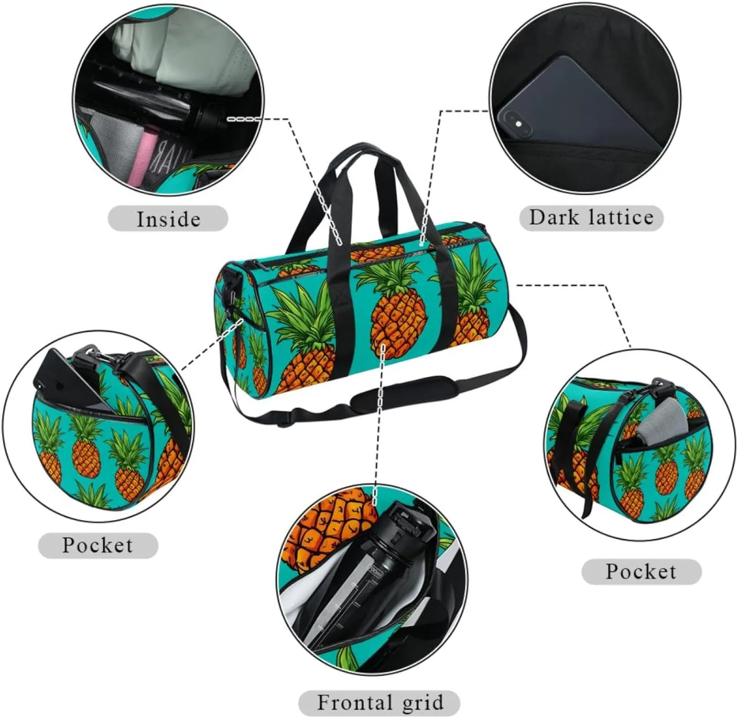 Weekender Travel Bag,Small Gym Bag,Yellow Pineapple in Green Background,Gym Duffle Bag