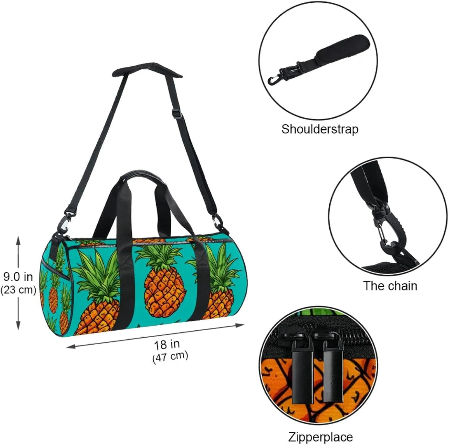 Weekender Travel Bag,Small Gym Bag,Yellow Pineapple in Green Background,Gym Duffle Bag