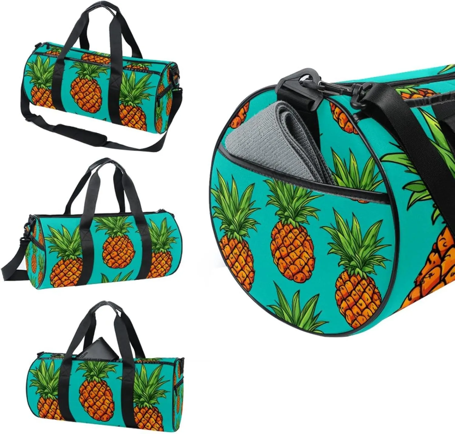 Weekender Travel Bag,Small Gym Bag,Yellow Pineapple in Green Background,Gym Duffle Bag