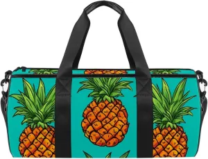 Weekender Travel Bag,Small Gym Bag,Yellow Pineapple in Green Background,Gym Duffle Bag