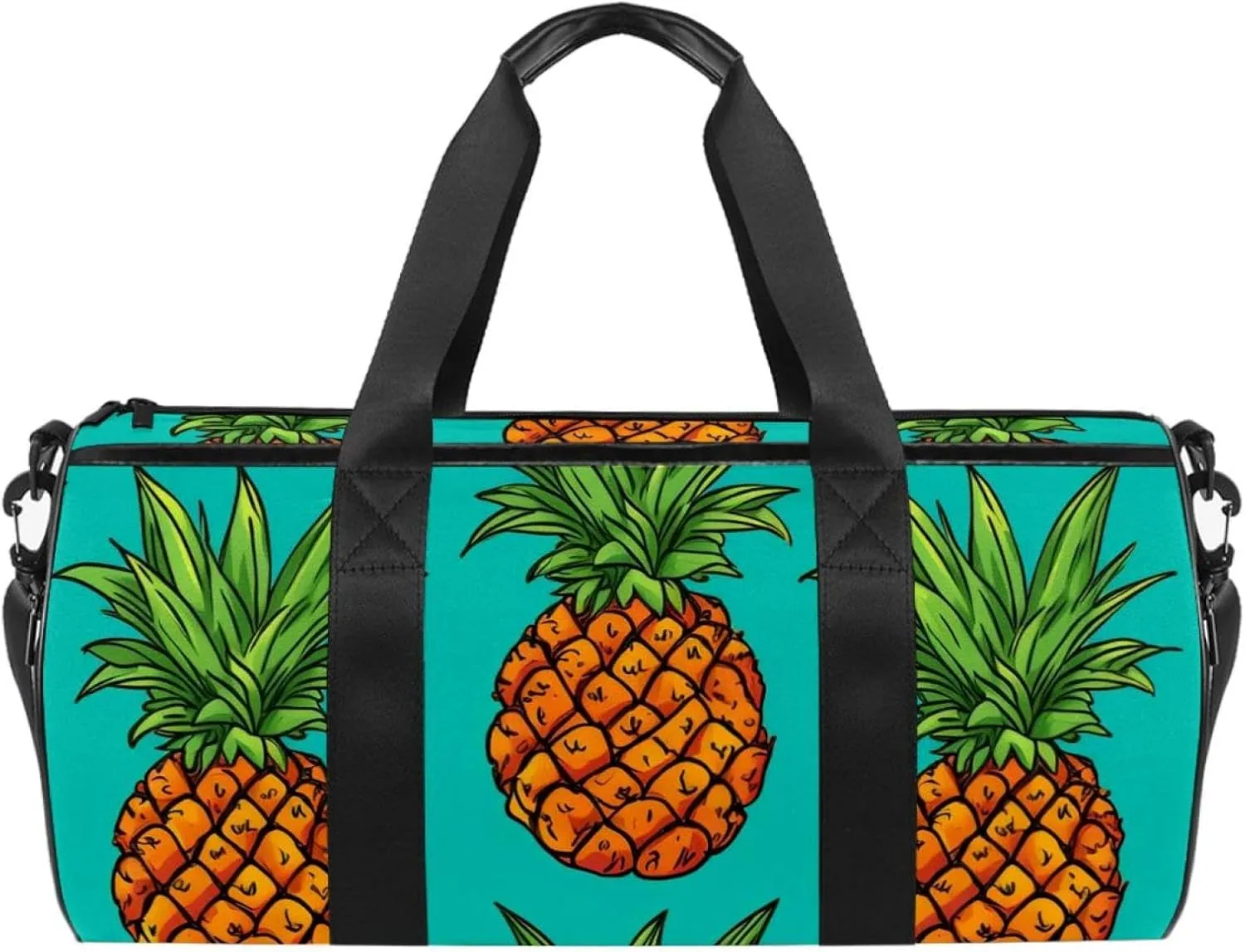 Weekender Travel Bag,Small Gym Bag,Yellow Pineapple in Green Background,Gym Duffle Bag