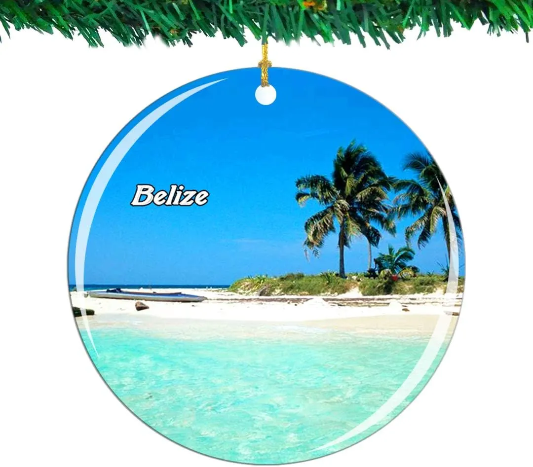 Weekino Belize City Belize Christmas Ornament City Travel Souvenir Collection Double Sided Porcelain 2.85 Inch Hanging Tree Decoration