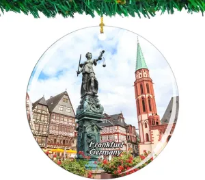 Weekino Germany Romer Square Frankfurt Christmas Ornament City Travel Souvenir Collection Double Sided Porcelain 2.85 Inch Hanging Tree Decoration