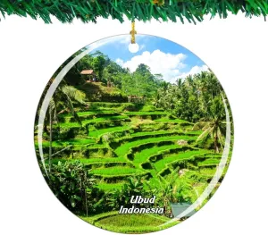 Weekino Indonesia Tegalalang Rice Terrace Ubud Bali Christmas Ornament City Travel Souvenir Collection Double Sided Porcelain 2.85 Inch Hanging Tree Decoration