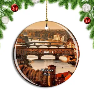 Weekino Italy Florence Tuscany Architecture City Christmas Xmas Tree Ornament Decoration Hanging Pendant Decor City Travel Souvenir Collection Double Sided Porcelain 2.85 Inch