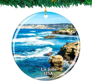 Weekino USA America La Jolla Cove Christmas Ornament City Travel Souvenir Collection Double Sided Porcelain 2.85 Inch Hanging Tree Decoration