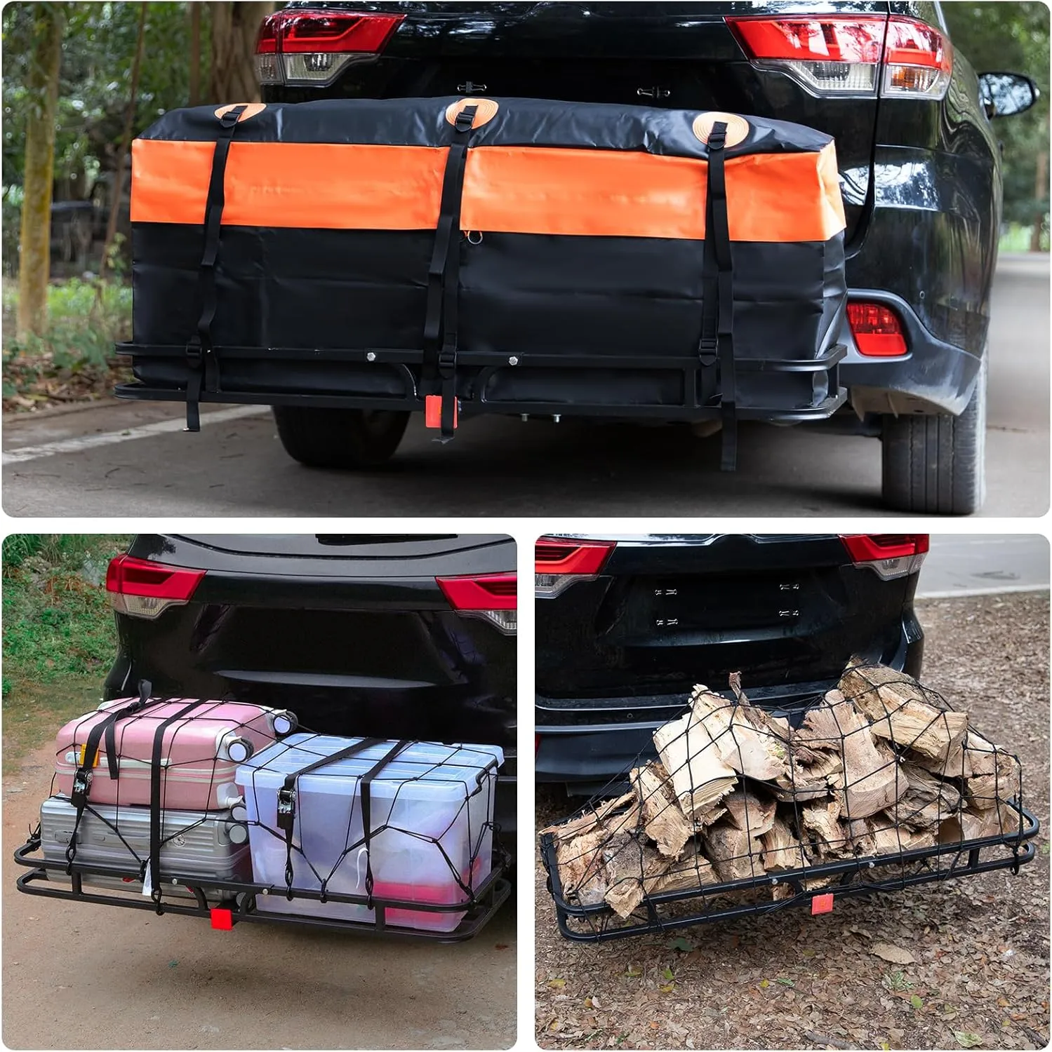 WEIZE Hitch Cargo Carrier Basket for SUV, Truck - 53x19 Inches, 500LB Capacity, with Waterproof Bag, Net Strap, Tightener, Powder Coated for Durability, Easy Installation, for Camping and Travel