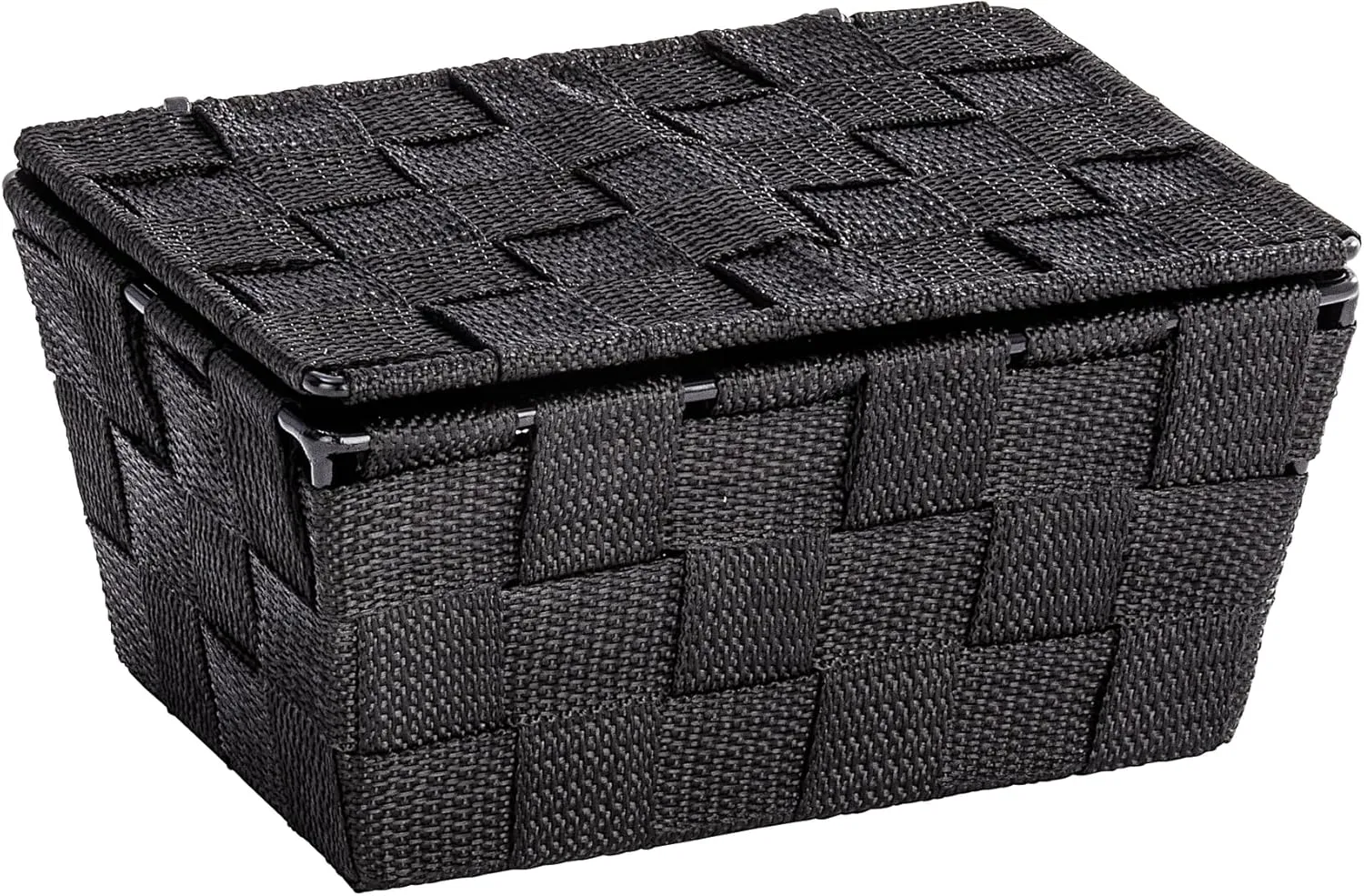 WENKO Storage Adria Black with lid-Bathroom Basket, Polypropylene, 19 x 10 x 14 cm