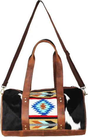 Western Cowhide Leather Woven Travel Weekender Carry-On Duffle Bag 18SKD Hairon