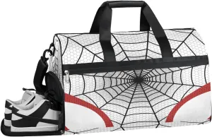 White Spider Web Overnighter Duffel Bags for Boys Men, Carry-On Size Sports Gym Bag with Shoe Compartments for School Practice or Overnight Travel Weekender Sleepover Tote Bag