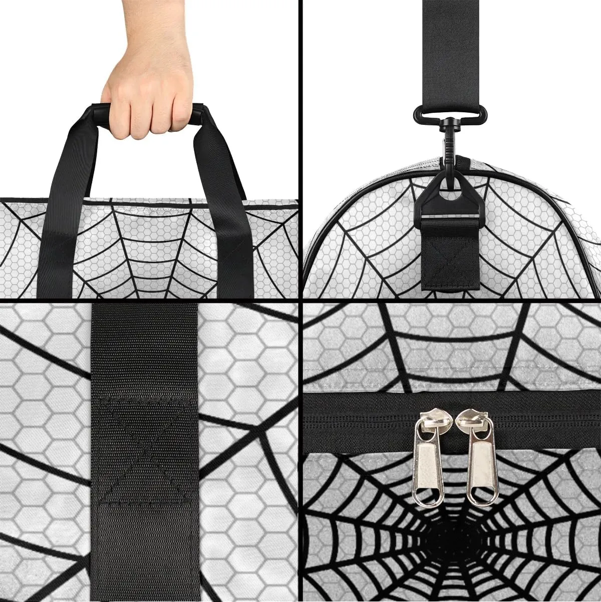 White Spider Web Overnighter Duffel Bags for Boys Men, Carry-On Size Sports Gym Bag with Shoe Compartments for School Practice or Overnight Travel Weekender Sleepover Tote Bag