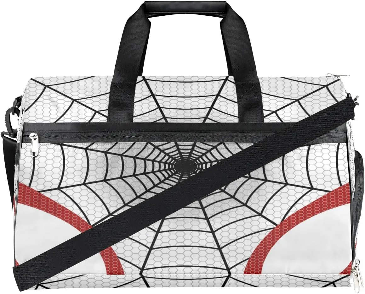 White Spider Web Overnighter Duffel Bags for Boys Men, Carry-On Size Sports Gym Bag with Shoe Compartments for School Practice or Overnight Travel Weekender Sleepover Tote Bag