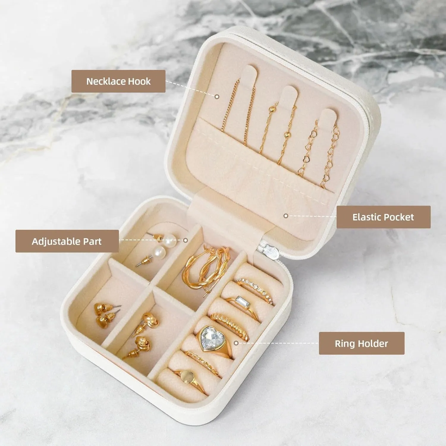 White Square Leather Mermaid Teal Fish Scale Print Jewelry Box â€“ Portable Storage for Rings, Earrings, Necklaces, Bracelets