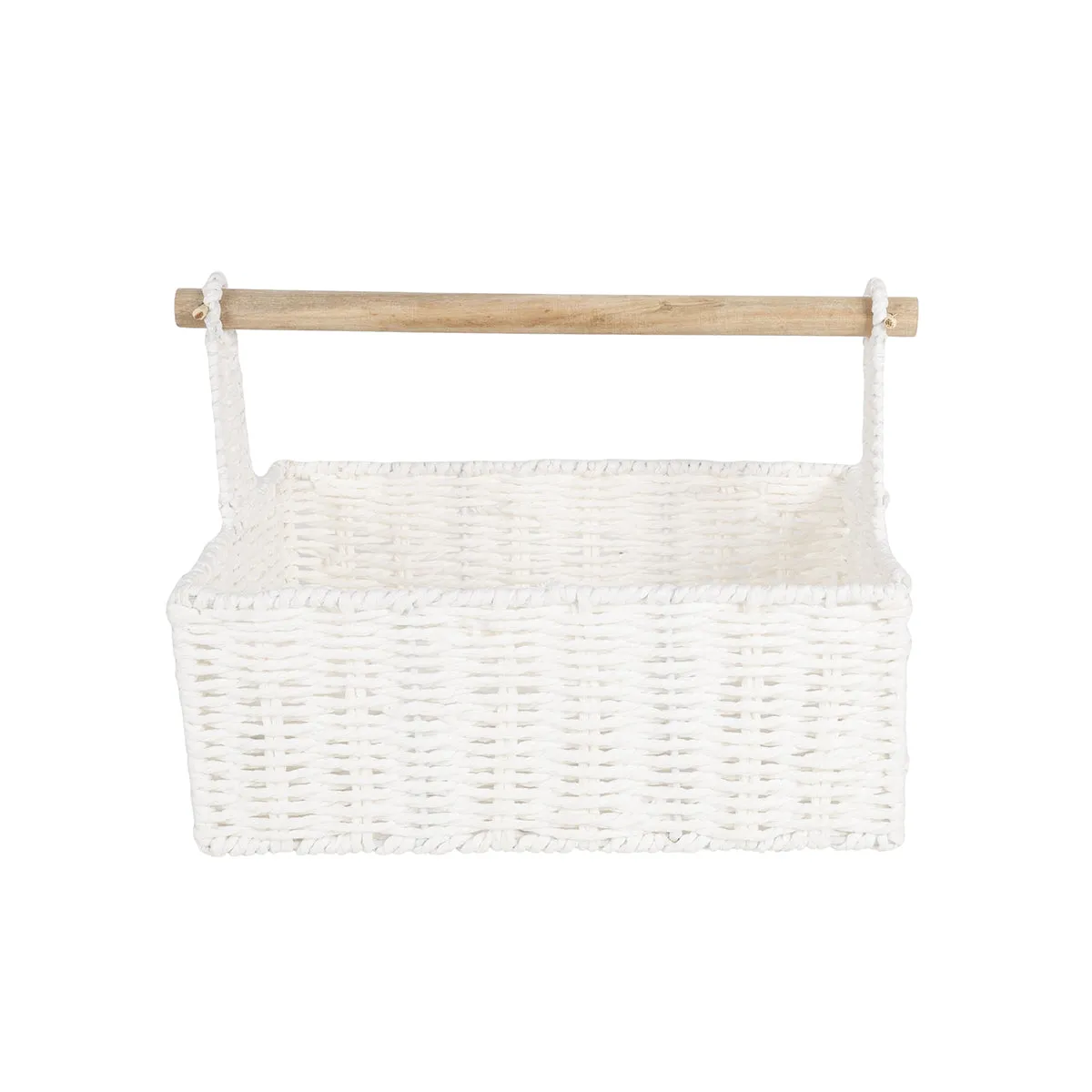 White Storage Basket With Wooden Handle 46 x 33 x 11 cm