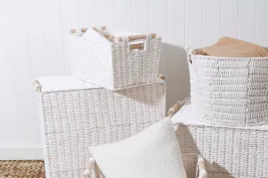 White Storage Basket With Wooden Handles 37 x 24 x 16cm