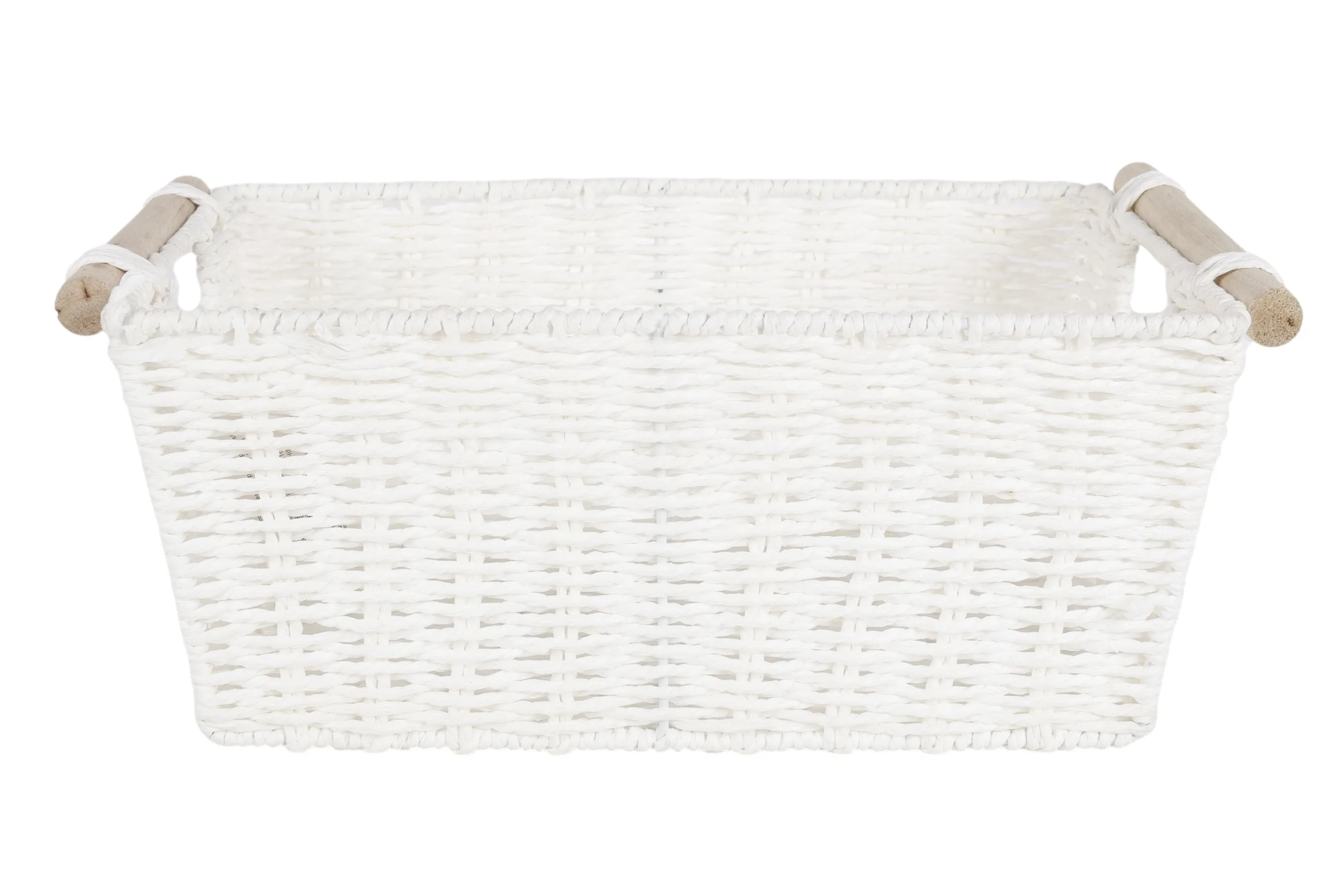 White Storage Basket With Wooden Handles 37 x 24 x 16cm