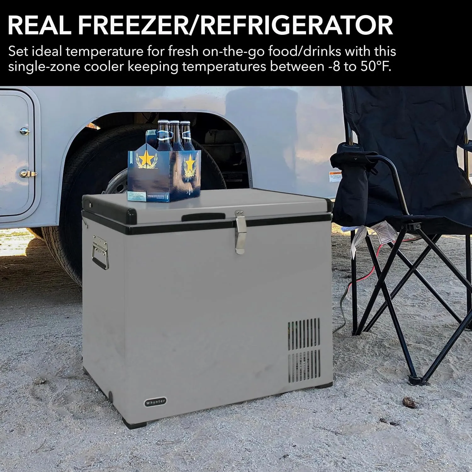 Whynter Qt FM-45G Portable Refrigerator and Deep, AC 110V/ DC 12V, Real Chest Freezer for Car, Home, Camping, and RV with-8°F to 50°F Temperature Range, 45 Quart Dual Zone, Gray