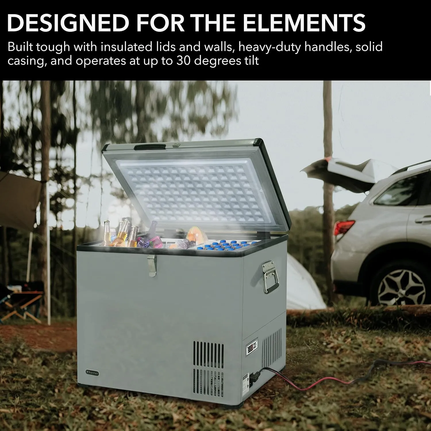 Whynter Qt FM-45G Portable Refrigerator and Deep, AC 110V/ DC 12V, Real Chest Freezer for Car, Home, Camping, and RV with-8°F to 50°F Temperature Range, 45 Quart Dual Zone, Gray