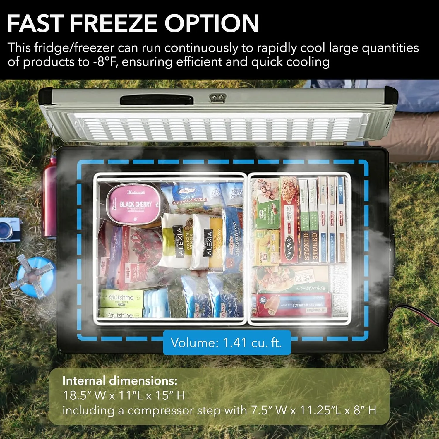 Whynter Qt FM-45G Portable Refrigerator and Deep, AC 110V/ DC 12V, Real Chest Freezer for Car, Home, Camping, and RV with-8°F to 50°F Temperature Range, 45 Quart Dual Zone, Gray