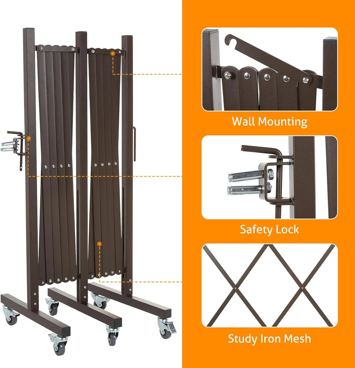 WICHEMI Expandable Gate, 16.4FT Folding Security Gate, Iron Driveway Gates Outdoor Accordion Gate Industrial Safety Barricade for Wide Openings, Temporary Traffic Barricade