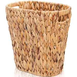 Wicker Waste Basket, Handwoven Trash Can with Built-in Handles, Water Hyacinth Waste Bin, Garbage Storage Container for Bedroom, Bathroom, Kitchen, Office, Laundry, Utility Room