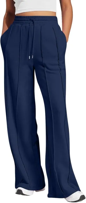 Wide Leg Sweatpants for Women Baggy Comfy Athletic Pants Casual Drawstring High Waisted Track Pants with Pockets