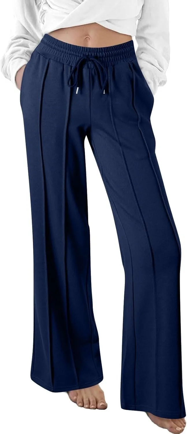 Wide Leg Sweatpants for Women Baggy Comfy Athletic Pants Casual Drawstring High Waisted Track Pants with Pockets