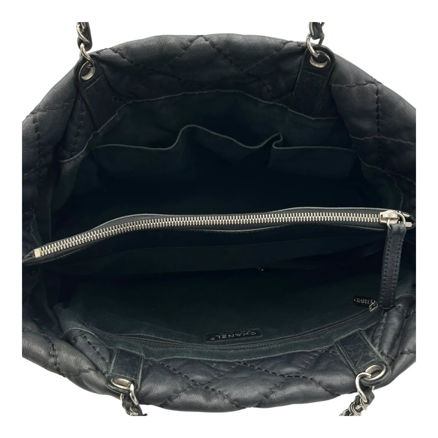 Wild stitch  Tote Bag Blue in Linen, Silver hardware