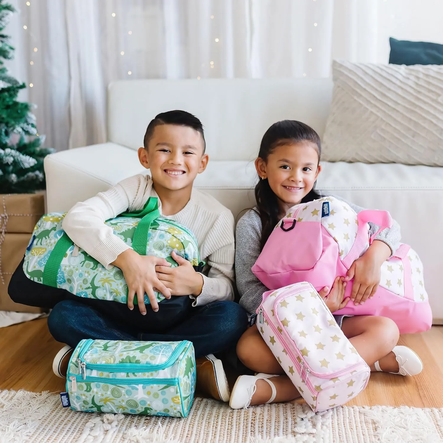 Wildkin Kids Overnighter Duffel Bag – Carry-On Size, Ideal for School & Sleepovers – Chevron Blue