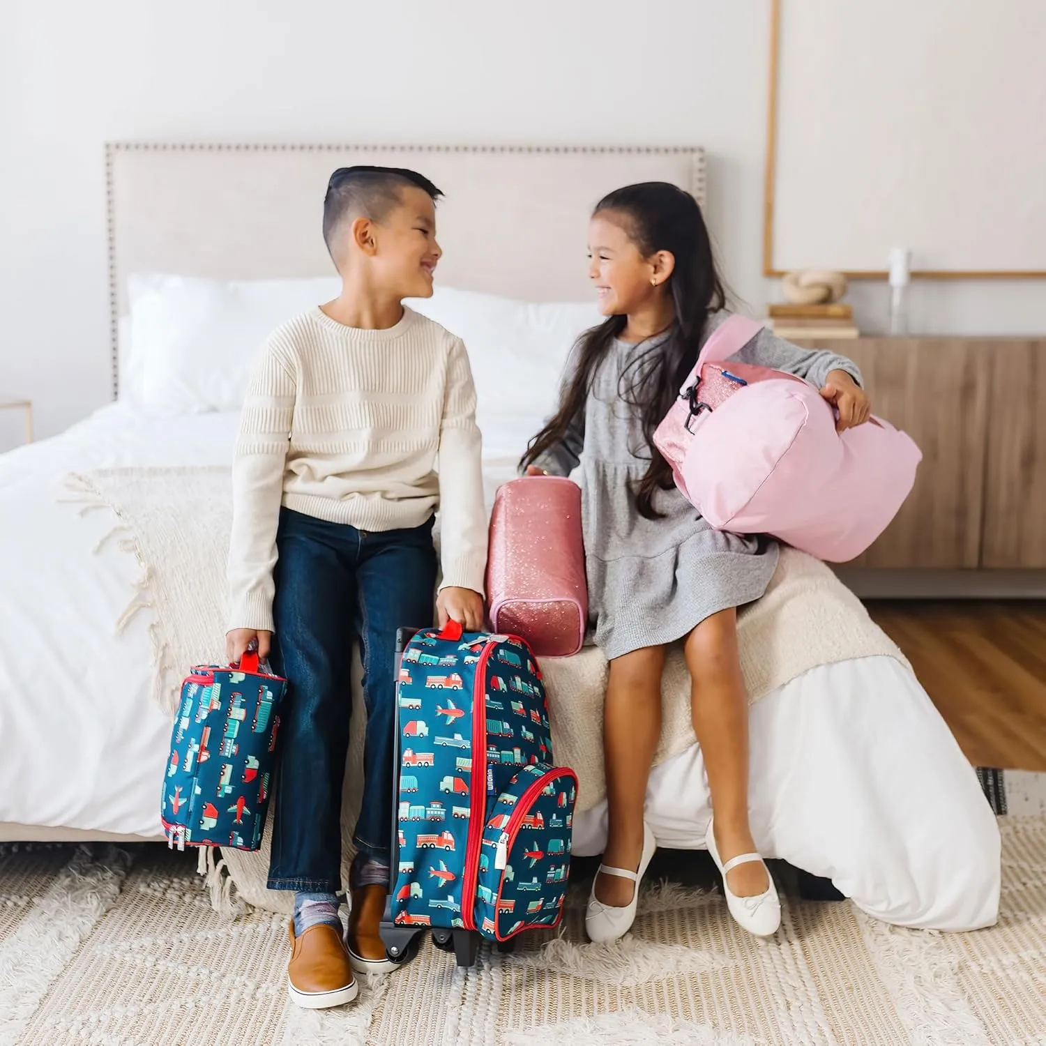 Wildkin Kids Overnighter Duffel Bag – Carry-On Size, Ideal for School & Sleepovers – Chevron Blue