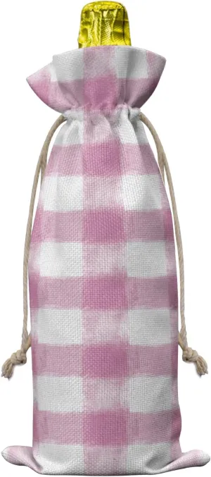 Wine Bags for Wine Bottles Gifts, Wine Bottle Bag with Drawstrings, Pastoral Style Pink Lattice Wine Tote for Travel, Birthday, Blind Tastings, Christmas, Home Storage
