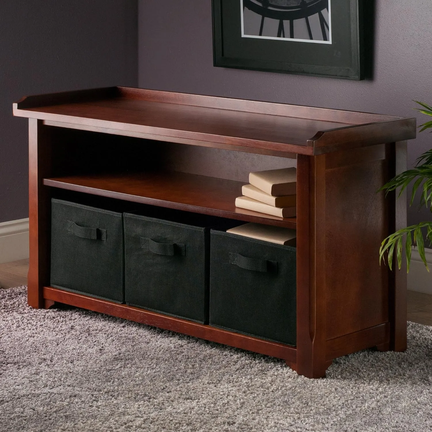 Winsome Verona Bench, 3 Small, Walnut/Black
