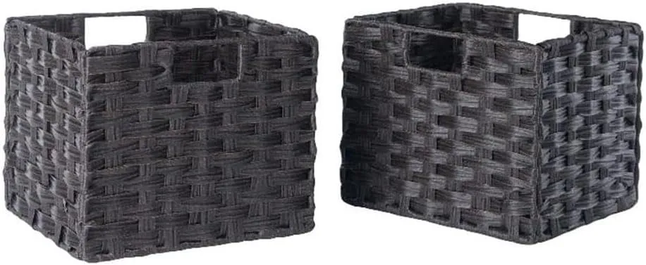 Winsome Wood Melanie 2-Pc Foldable Woven Fiber Basket Set, Chocolate