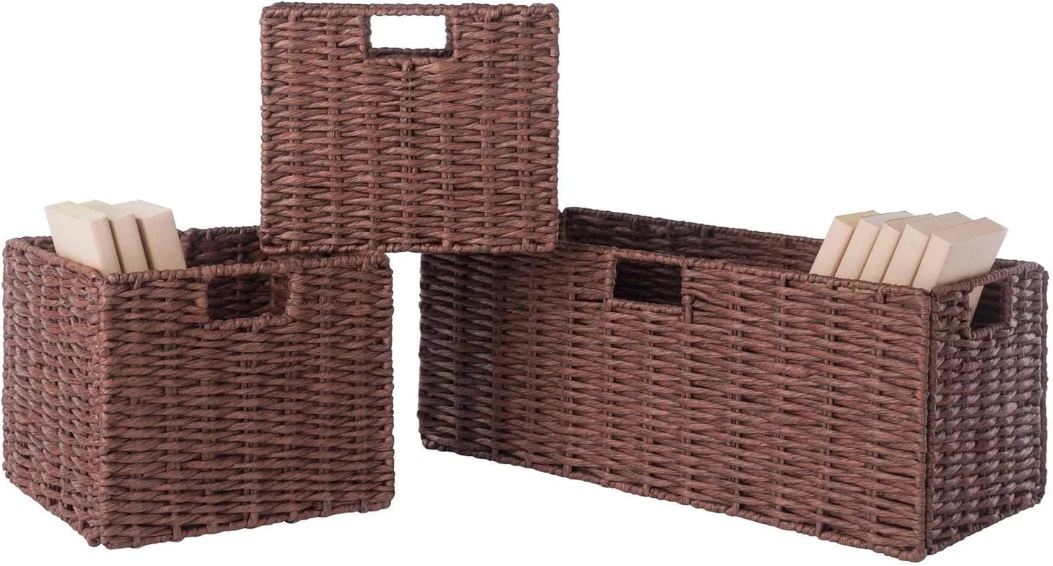 Winsome Wood Tessa 3-Pc Foldable Woven Rope Basket Set, Walnut