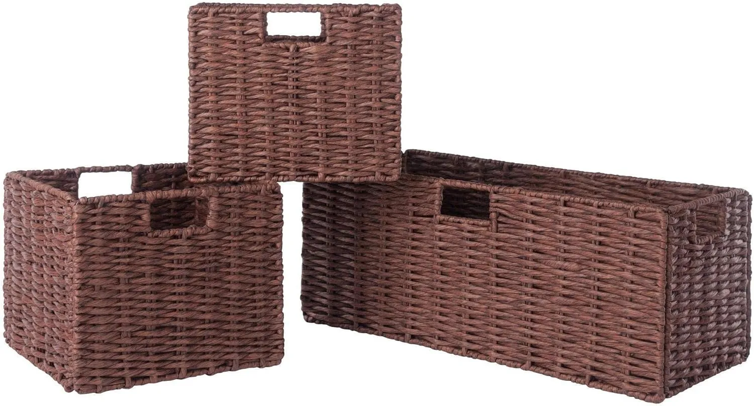 Winsome Wood Tessa 3-Pc Foldable Woven Rope Basket Set, Walnut