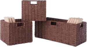 Winsome Wood Tessa 3-Pc Foldable Woven Rope Basket Set, Walnut