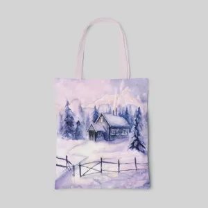 Winter cottage house tote bag