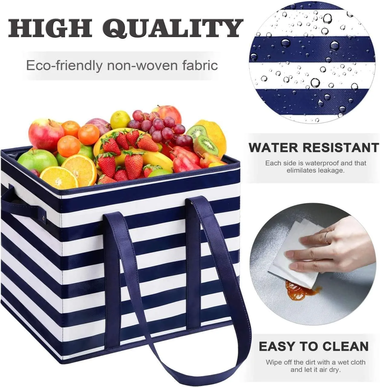 WISELIFE 3 Pack Reusable Grocery Bags Large Water Resistant Grocery Collapsible Heavy Duty Tote Bags for Shopping Picnic