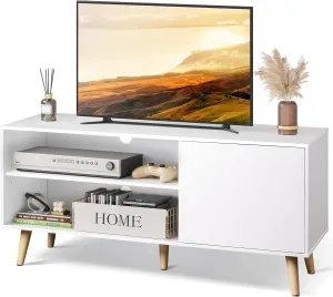 WLIVE TV Stand for 55 Inch TVs, Entertainment Center with Storage Cabinet, Mid-Century TV Stands for Living Room and Bedroom, 50" TV Console, White