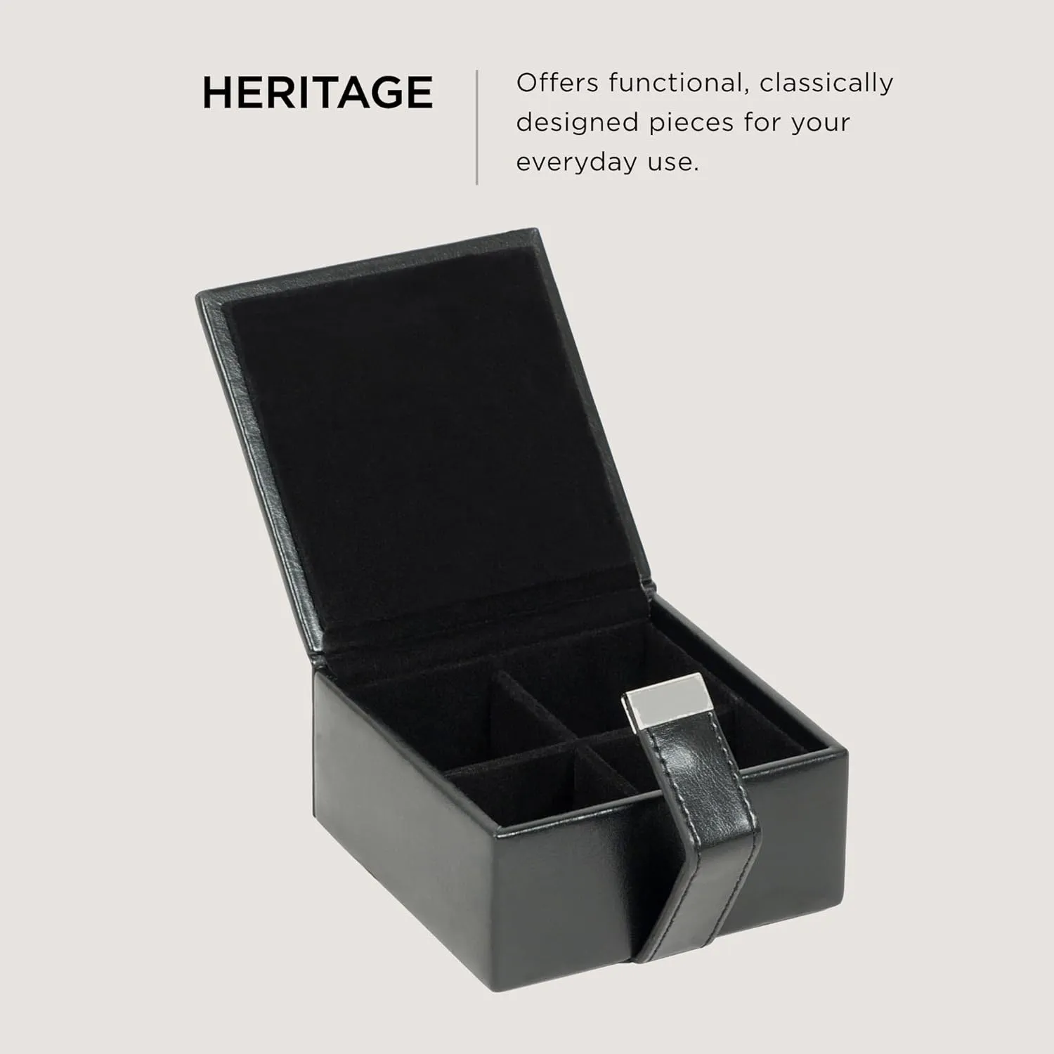WOLF Heritage Cufflink Box - Faux Leather, Ultra-Suede Lining, Magnetic Closure