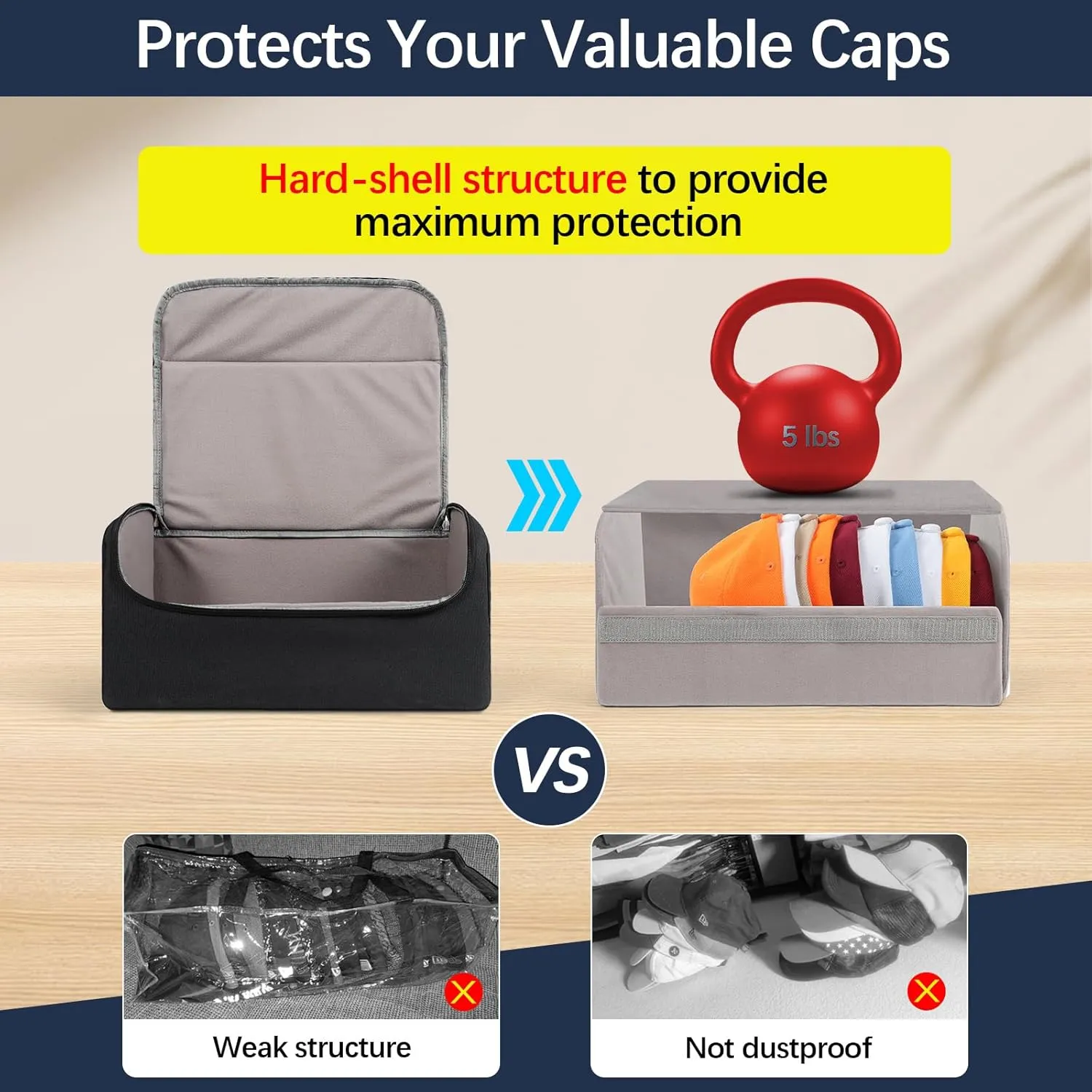 WOMACO Hat Organizer for Baseball Caps, Hard Shell Hat Bag Storage Holder Bag for Travel and Moving, Snapback Cap Carrier Case for 9-12 Caps (Black, Medium)