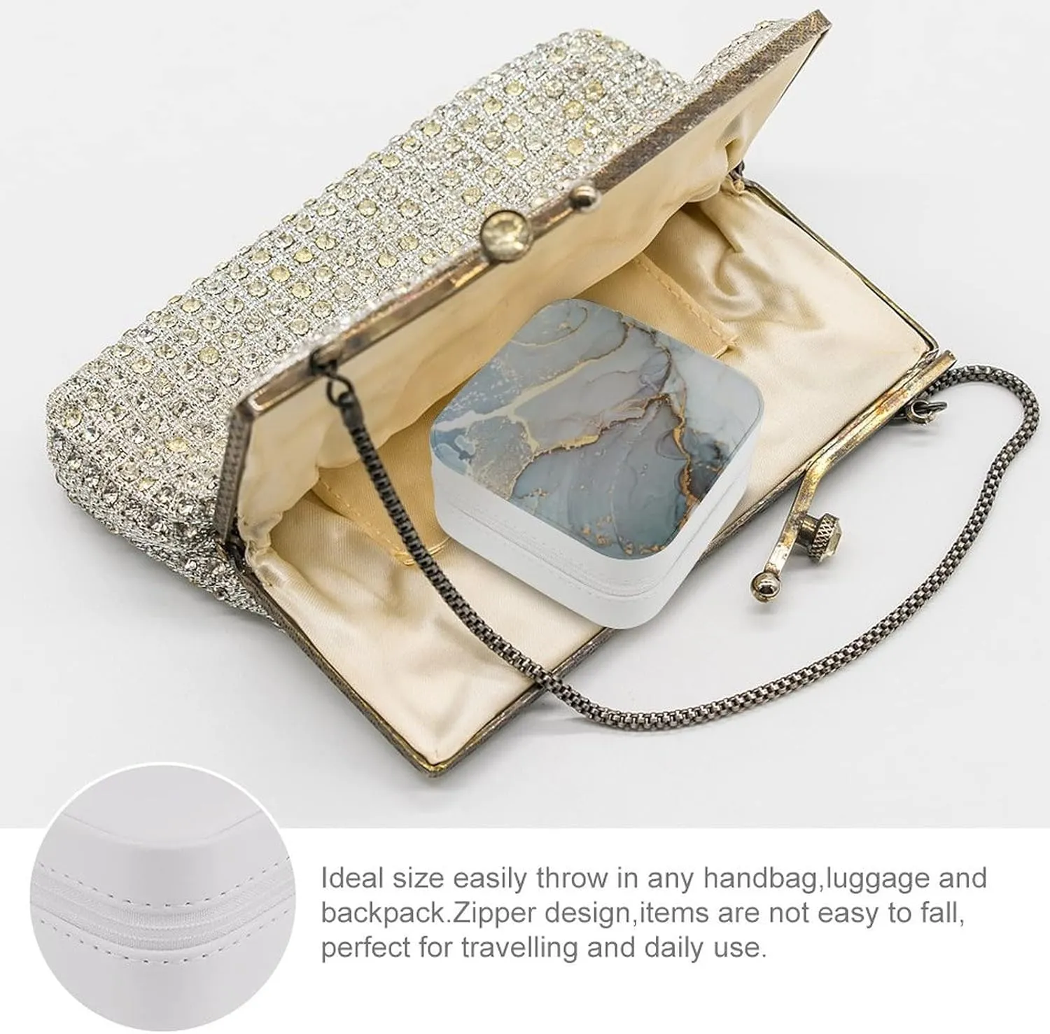 Woman PU Leather Jewelry Box, Small Travel Display Storage Organizer Case Bag Holder for Rings, Earrings, Necklaces, Bracelets