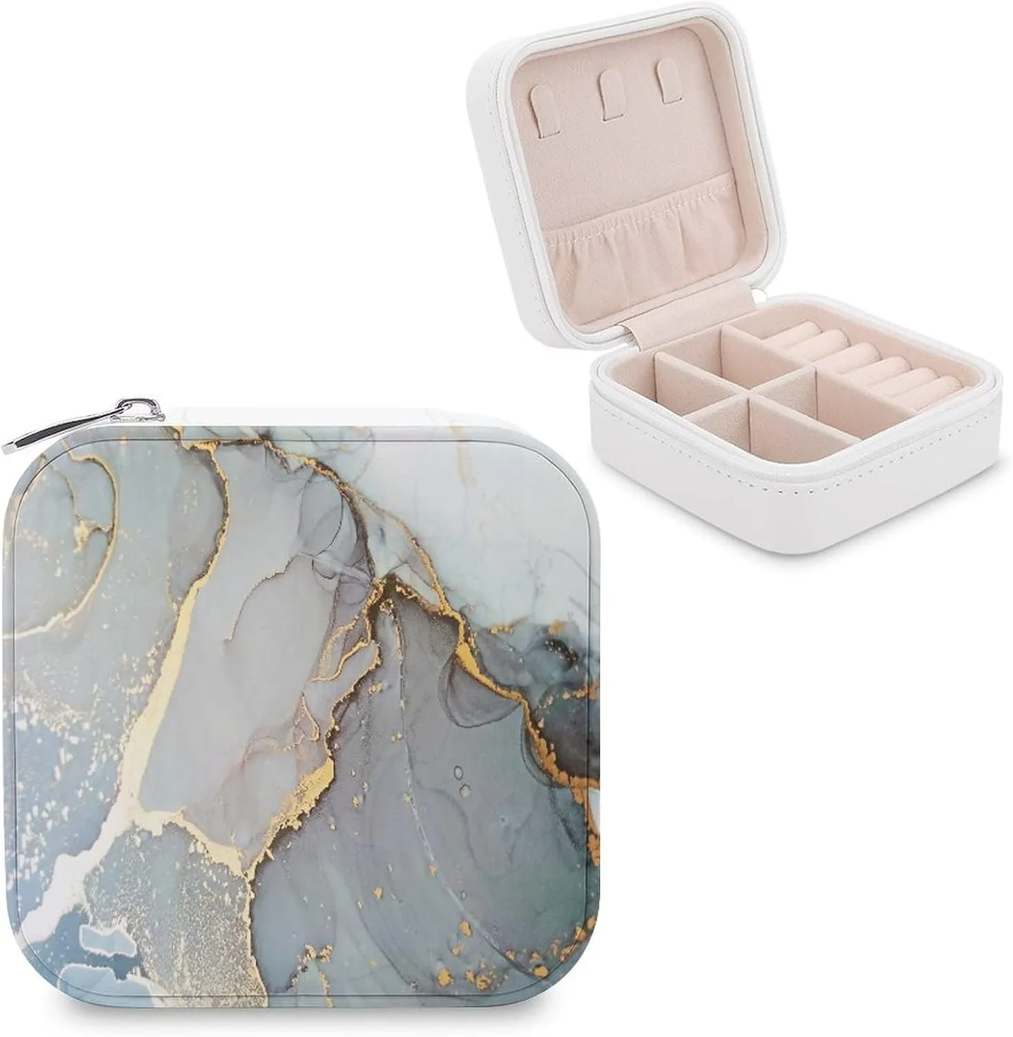 Woman PU Leather Jewelry Box, Small Travel Display Storage Organizer Case Bag Holder for Rings, Earrings, Necklaces, Bracelets