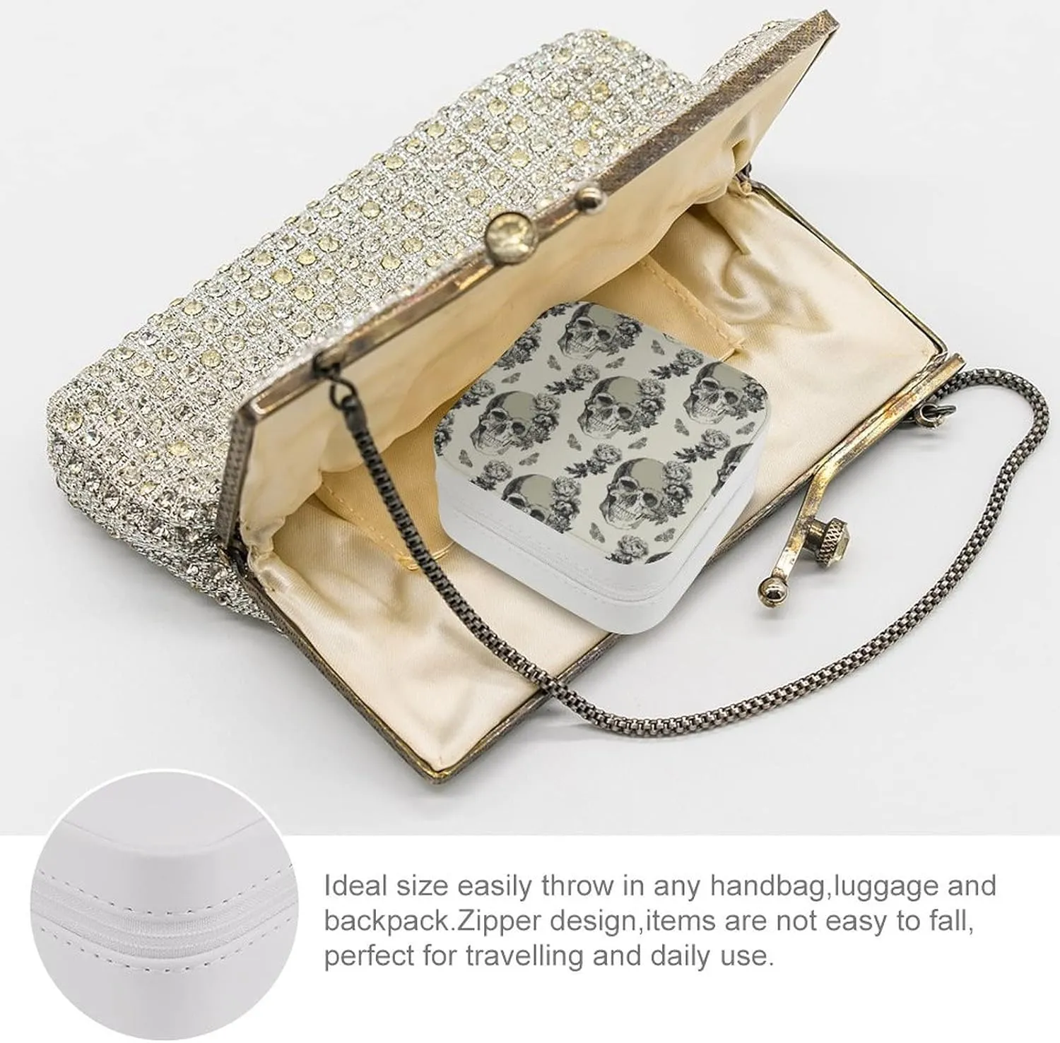 Woman PU Leather Jewelry Box, Small Travel Display Storage Organizer Case Bag Holder for Rings, Earrings, Necklaces, Bracelets