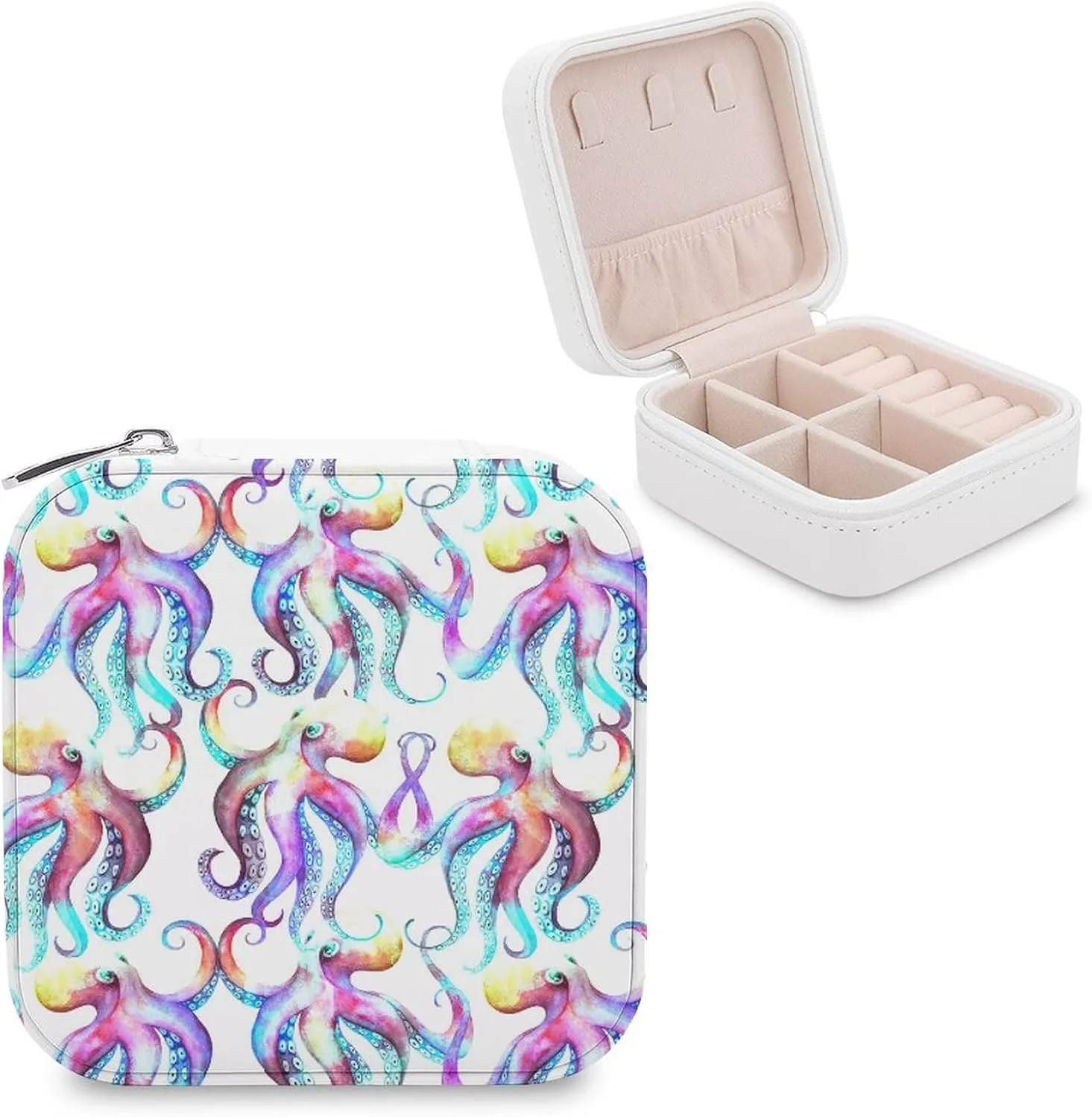 Woman PU Leather Jewelry Box, Small Travel Display Storage Organizer Case Bag Holder for Rings, Earrings, Necklaces, Bracelets